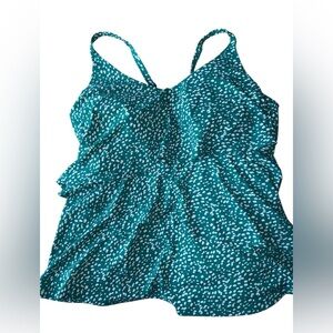 SWIM by Cacique Teal White Print Tankini Top Size 22